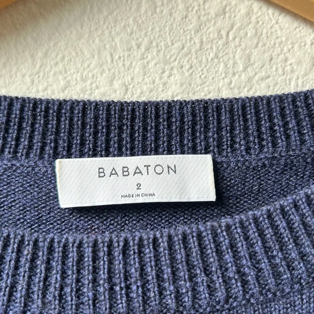 Aritzia Babaton Navy Blue Gunnar Pullover Knit Sweater Wool Step Hem Sz 2